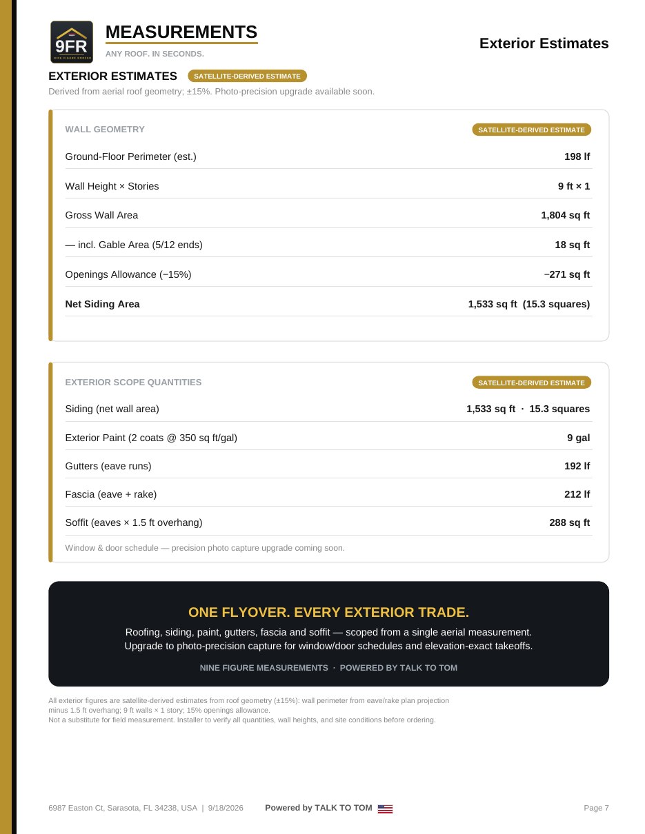 Exterior estimates page โ wall areas and openings for paint bidding